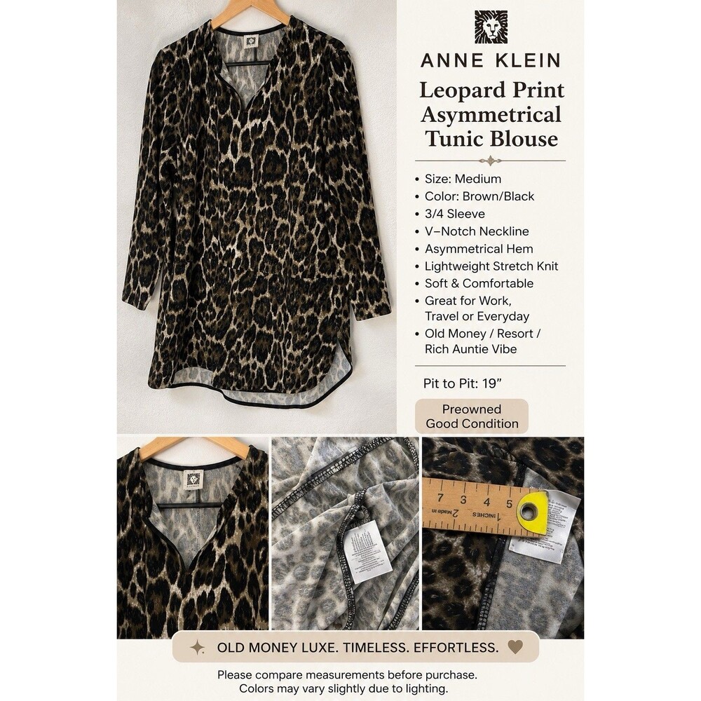 Anne Klein Women's Small Short Sleeve Button-Up Blouse Cheetah Leopard Print